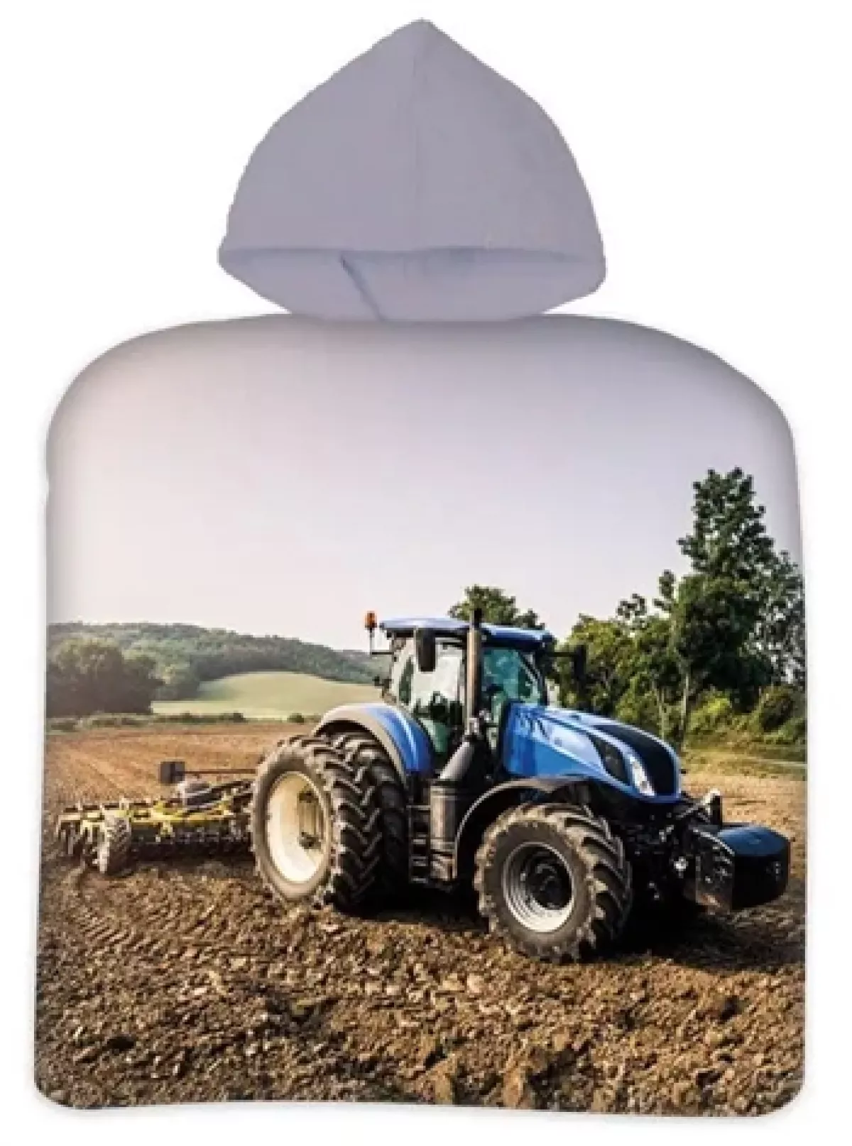 #1 - Badeponcho - Børnehåndklæde - Blå traktor - 50x100 cm - 100% Bomuld